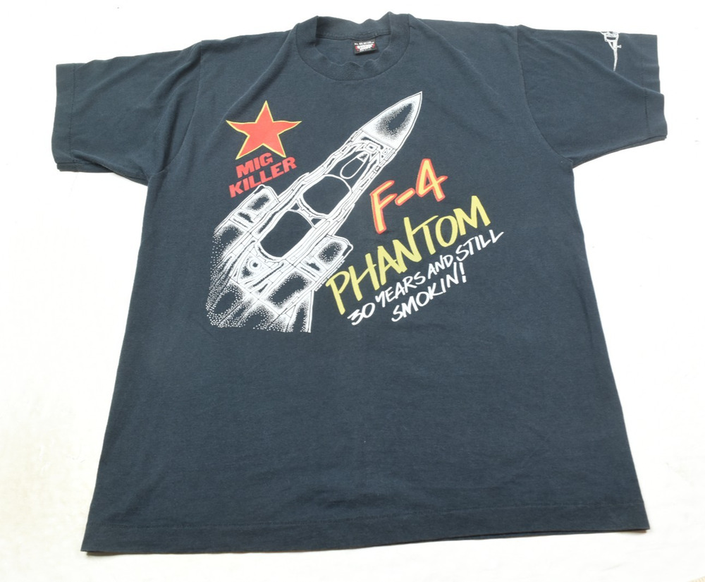 Vintage F-4 Phantom II MiG Killer T Shirt Mens XL Black Fighter Jet Military 90s